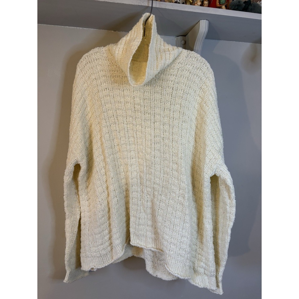EILEEN FISHER Ivory Organic Cotton Boxy Funnel Neck Sweater L Lagenlook